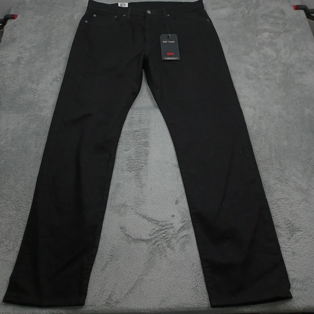 Levis 502 Jeans Mens 36x34 Black Denim Premium Tapered Modern NWT